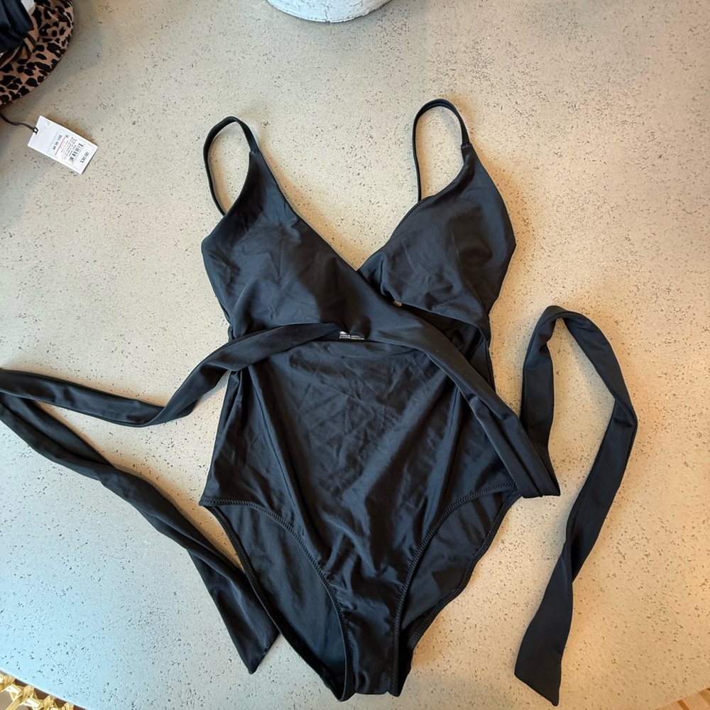 Aerie Black Wrap-Style One-Piece Swimsuit